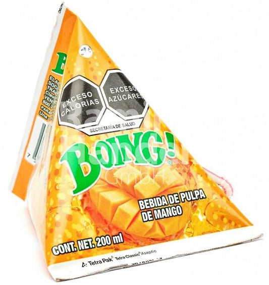 Boing! 200ml de Mango – Mango Boing! 200ml   Boing is a natural fruit beverage, non-carbonated and elaborated with high quality pulp fruits selection. Its rich flavour is a perfect complement. Boing is a favourite that in addition to refreshing, is an ideal accompaniment to a healthy diet.